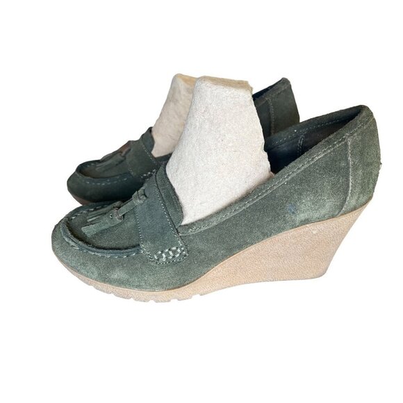 Mia Suede Wedge 10 Green Slip On Platform Boho Tassel Retro Hippie Indie Y2K 80s - Picture 10 of 14